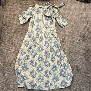 J. Jill Blue and Cream Cold Shoulder Midi Sundress